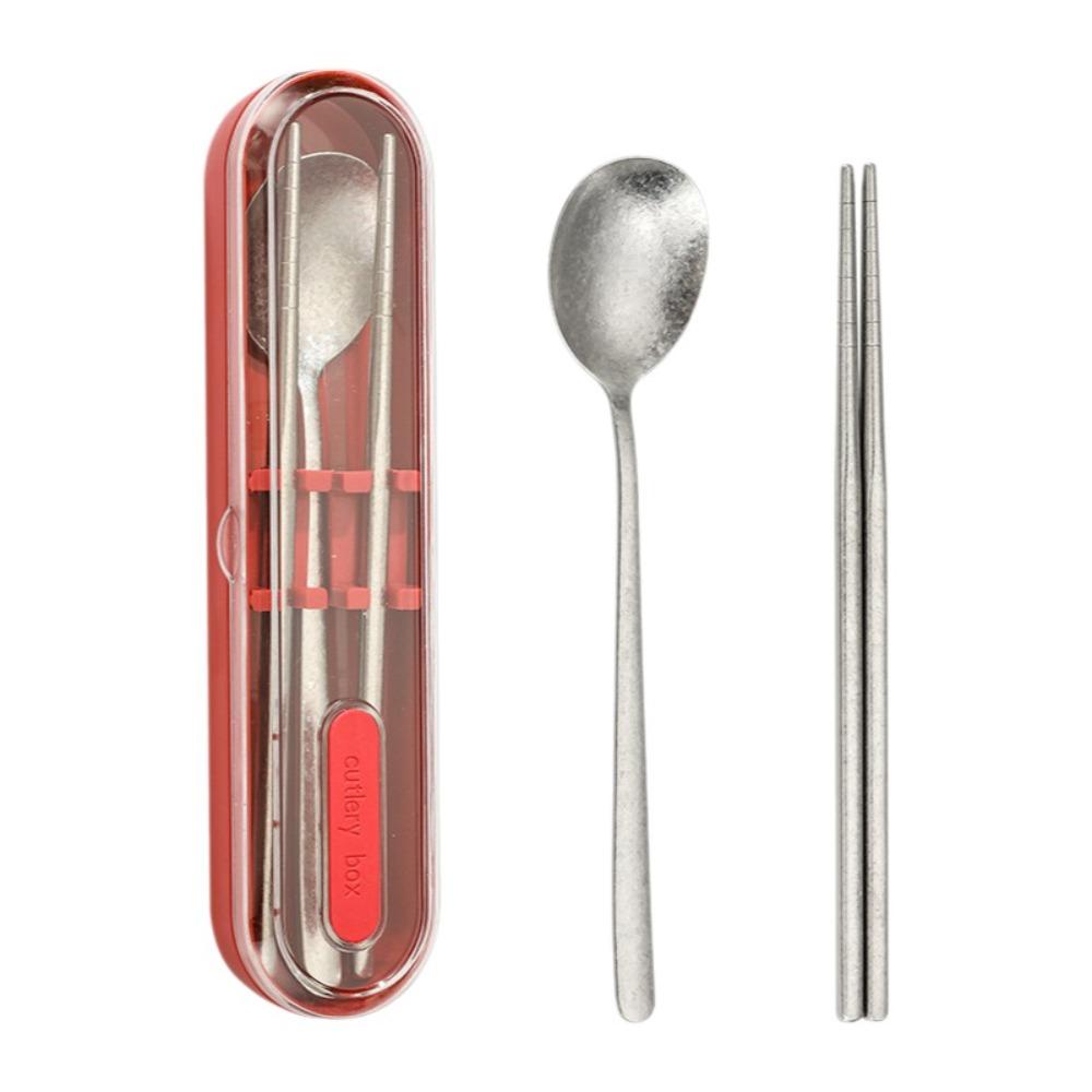 Lightweight Student Cutlery Rust-Proof Spoons Chopsticks Set Dinnerware Camping Spoon Picnic красный