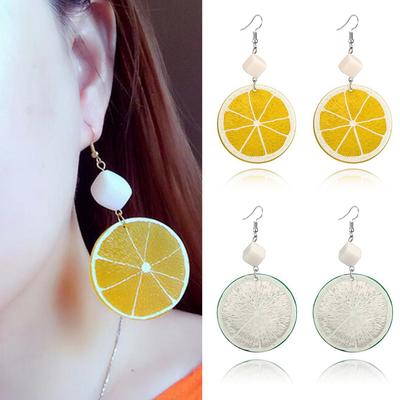 Lovely Lemon Orange Slice Hook Earrings Women Acrylic Fruit Jewelry Party Gift