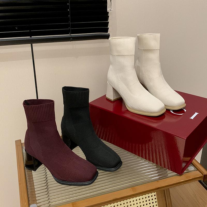 Fashion Aphixta Solid Color Sexy Women Ankle Boot 7cm High Heels Modern Sock Boots Shoes Woman Boats botines para mujeres Big Size 42