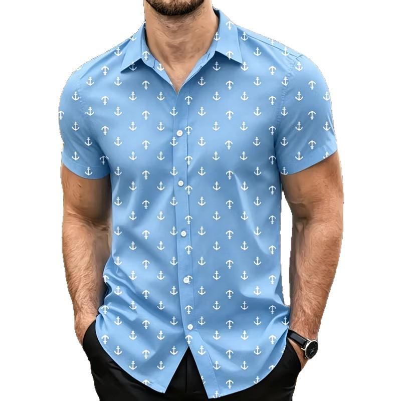 Herren Freizeit Hemd mit 3D-Druck, kurzärmelig, mit Kragen und Knöpfen