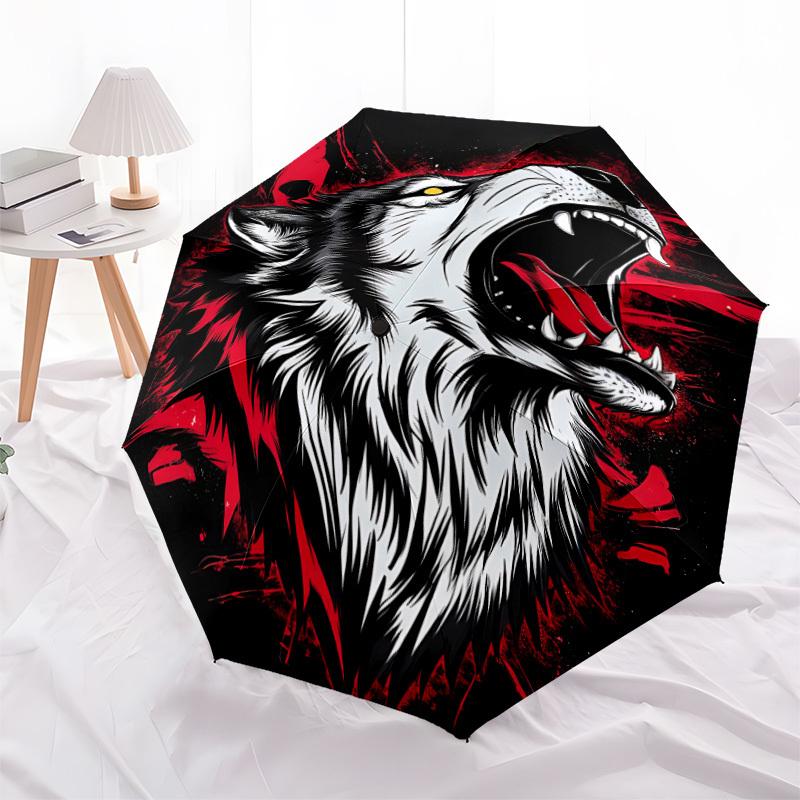 1pc Wolf Roar Fashionable Automatic Opening/Closing Folding Umbrella with 8 Bones, Windproof Portable, Daily Use068