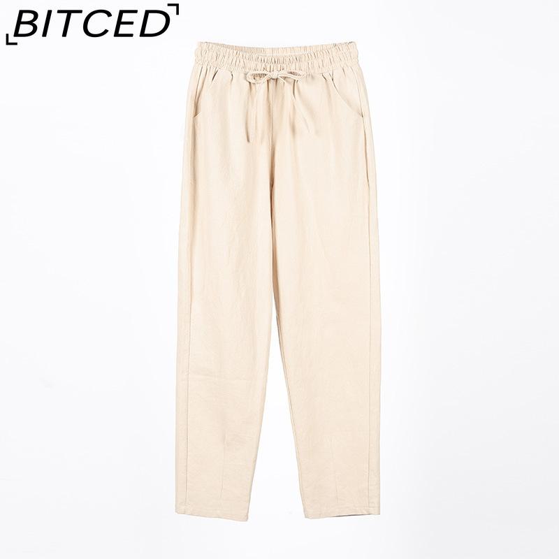 BITCED 9 Color Pure Cotton Nine Point Trousers Spring Summer Slim Straight Loose Casual Pants Women Solid Color Harem Pants