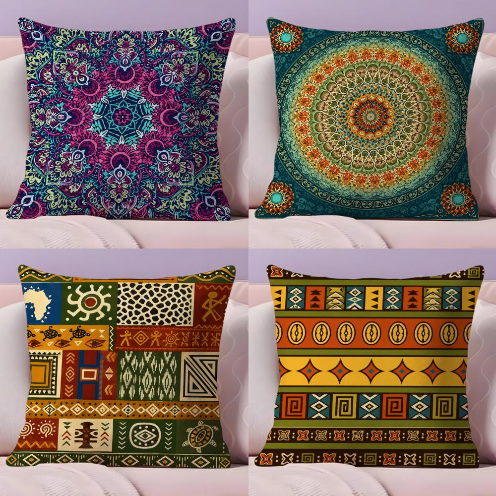 Ethnic Retro Bohemian Cushion Cover Soft Short Plush DoubleSided Printing Home Decor Machine Washable Pillow Case Gift