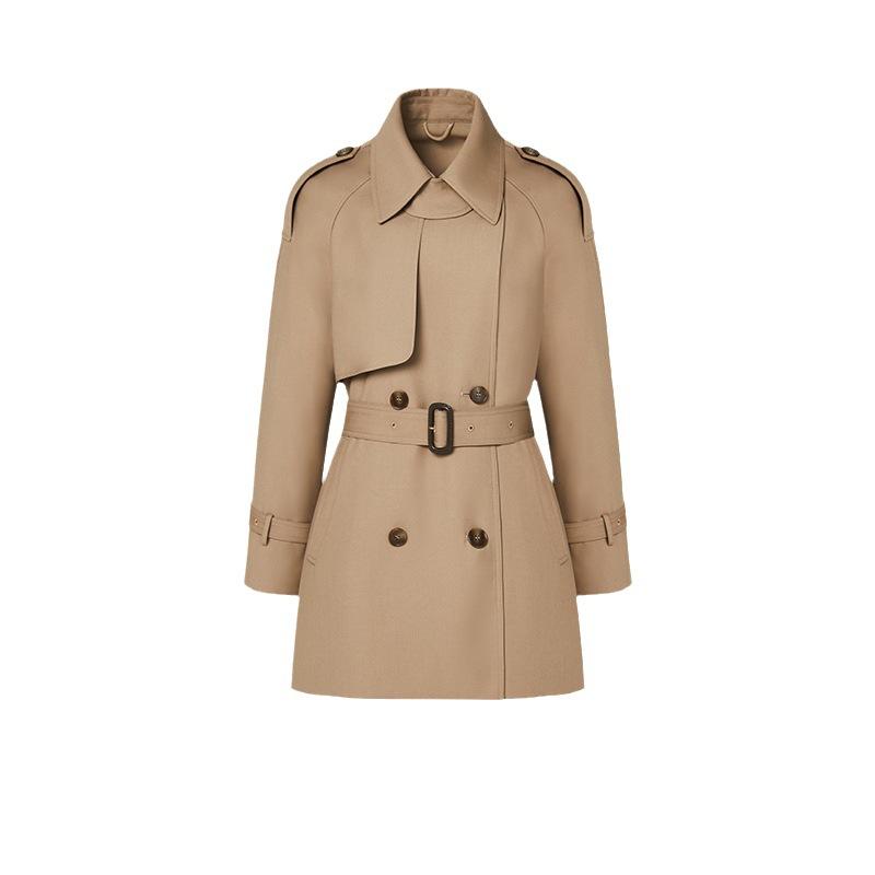 Women's Turn Down Collar Long Sleeve Loose Fit British Style Midi Trench Coat Belted Outerwear Jacket
