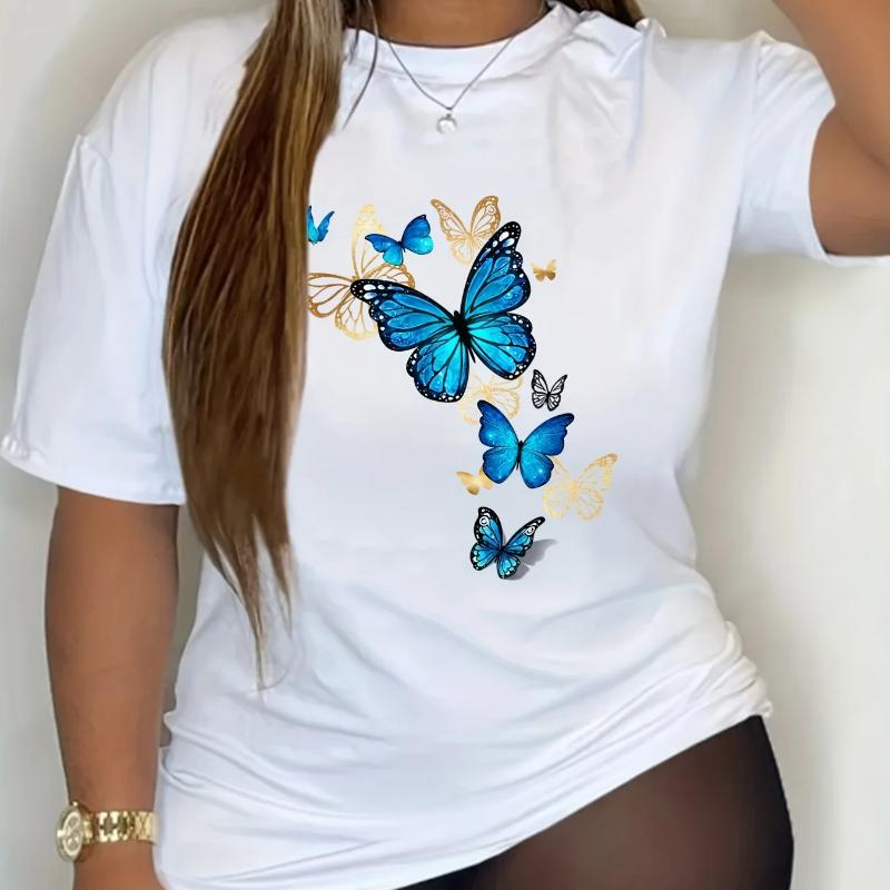 

Летняя женская футболка больших размеров с короткими рукавами и 3D-принтом золотой бабочки, женский повседневный пуловер больших размеров 6XL