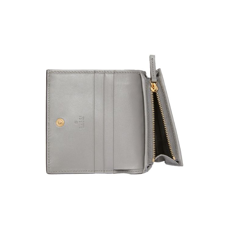 Gucci GG Matelassé Gold Logo Folded Design 5 Card Slot Leather Clutch Wallet Women wallet Gray 723786-UM8IG-1275