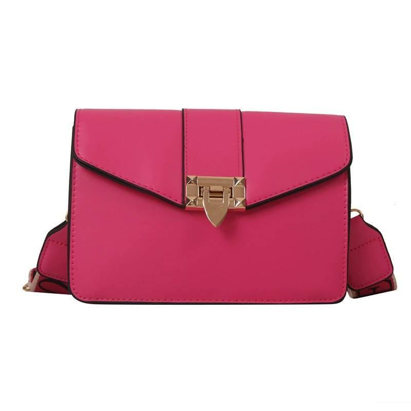 Color Solid Simple Gold Buckle Decoration Women Single Shoulder Square Bag