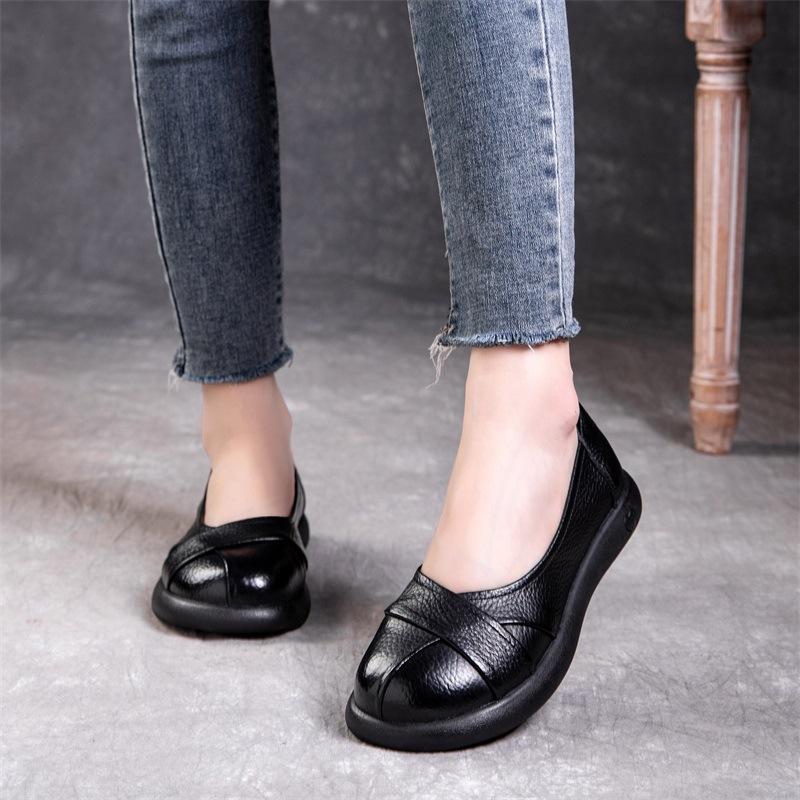 Woman Classic Leisure Moccasins Solid Black Shoes Women Ballet Flat Genuine Leather Slip-on Loafers