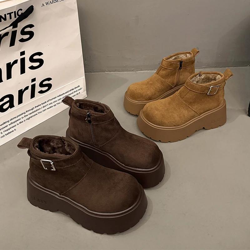 Snow Boots for Women Flats Platform Suede Warm Shoes  Short Plush   Ankle Boots Winter Comfort  Sport Mujer Botas
