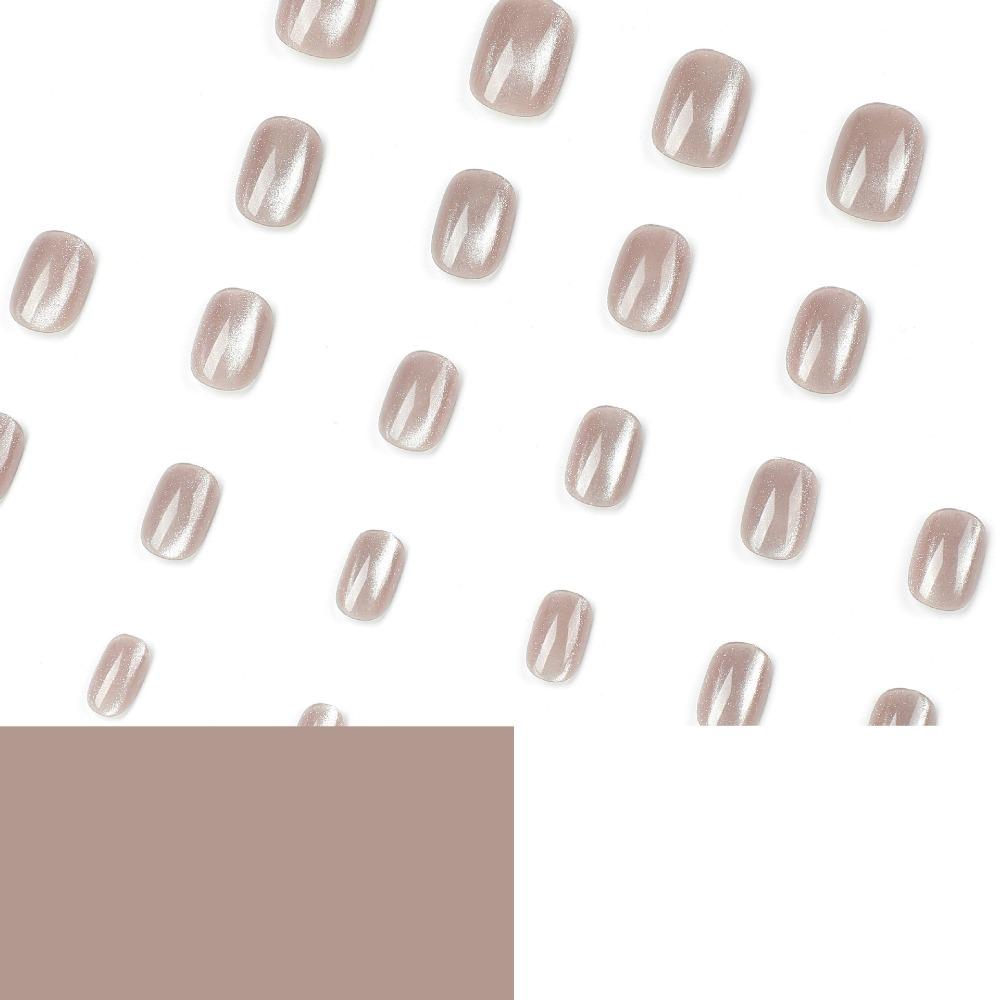 24 Pieces Wearable Nail Sticker Soot Purple Cat's Eye Fake Nail Patch Wearable Nail Short Fake Nail Summer Manicure