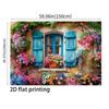 2D Provence Floral Backdrop, Rustic Blue Window with Colorful Roses Background Cloth for Photoshoot