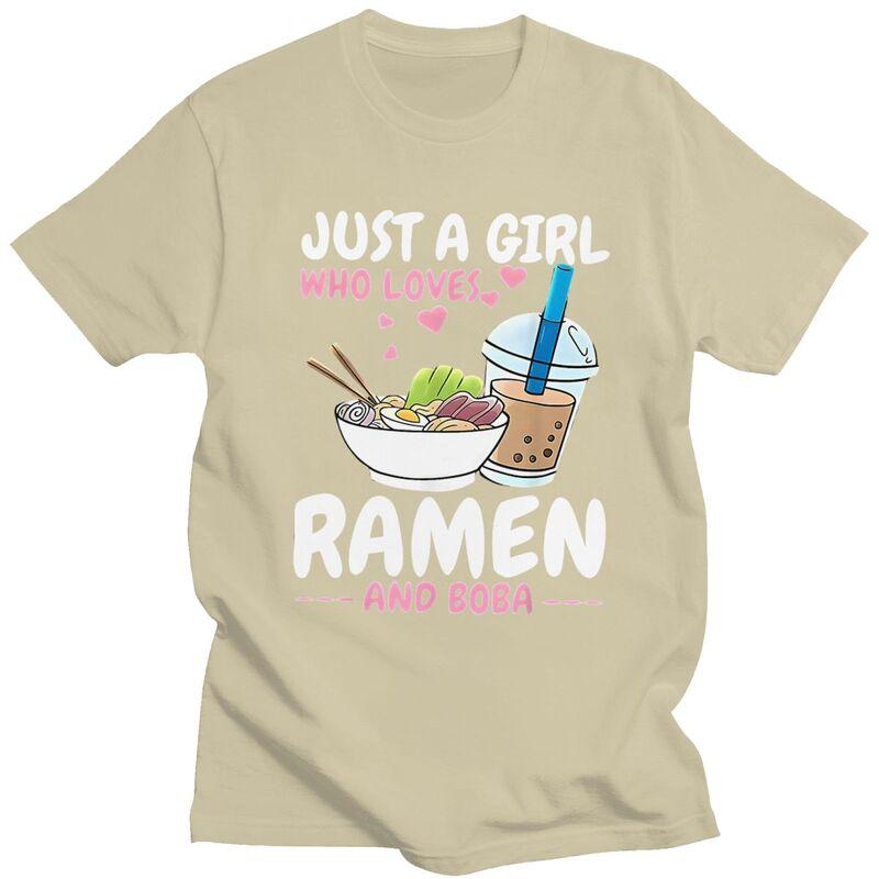 Custom Just A Girl Who Loves Ramen And Boba T Shirt for Men Tshirt Casual Tee Short Sleeve Tshirts Loose Fit