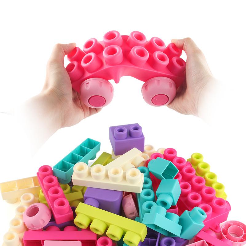 A Variety Of Diy Large Particles Assembled Soft Rubber Building Blocks Bite Boiled Baby Early Education Science And Education Toys