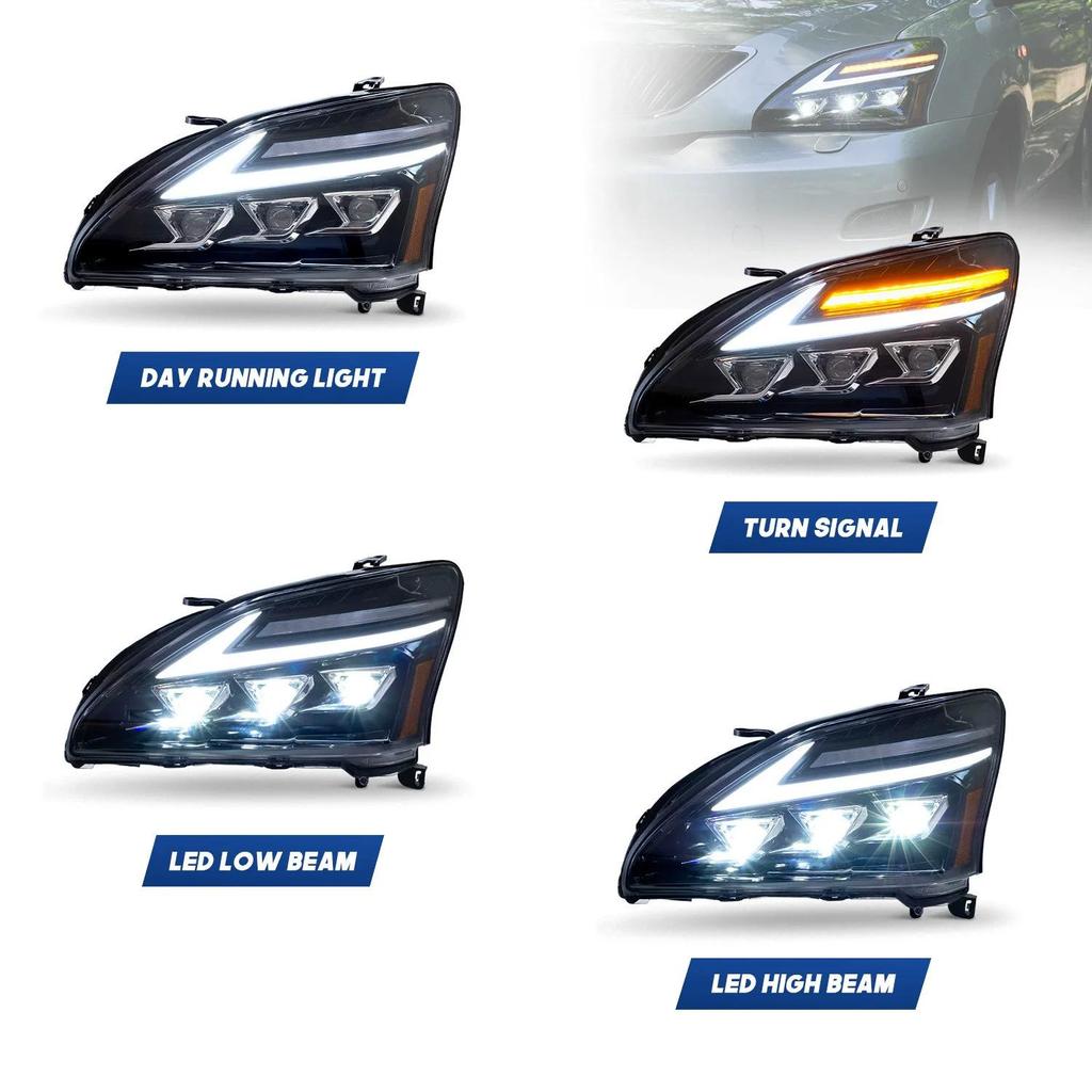 Modified LED Headlight Assembly with Sequential Turn Signals for 03-08 Lexus RX