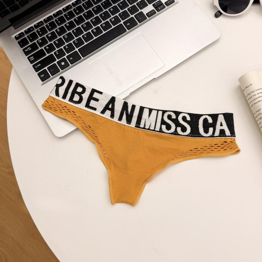 Damen Frühling und Sommer Einfacher Buchstaben Hoher Elastischer Bund Kopf Hohl Tiefe Taille Reiner Baumwollzwickel Dreiecksunterwäsche