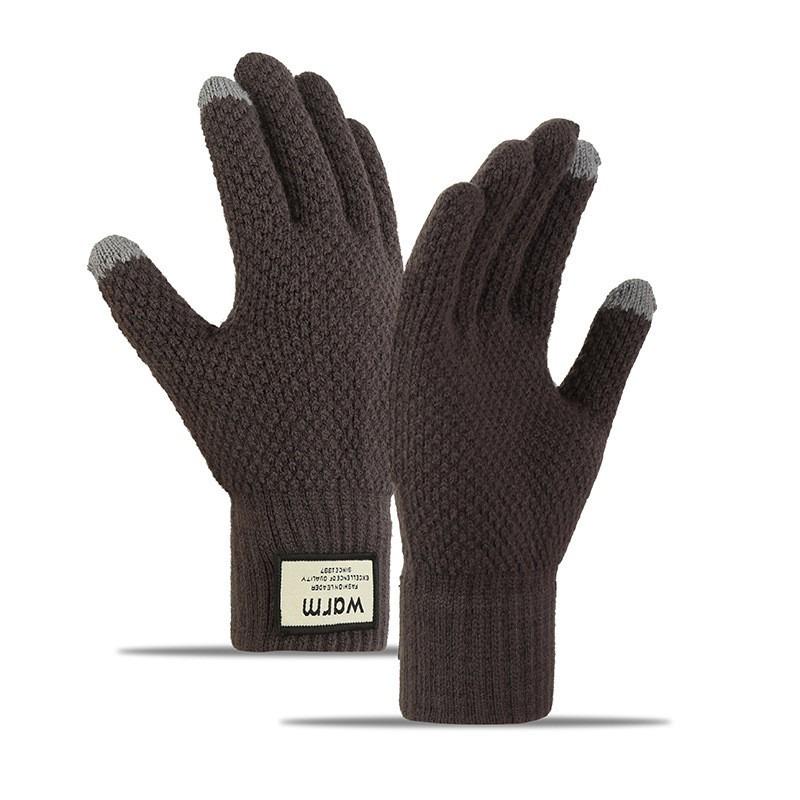 Knitted wool gloves non-slip five-finger plush split-finger gloves for men and women, thickened in autumn and winter, warm cycling