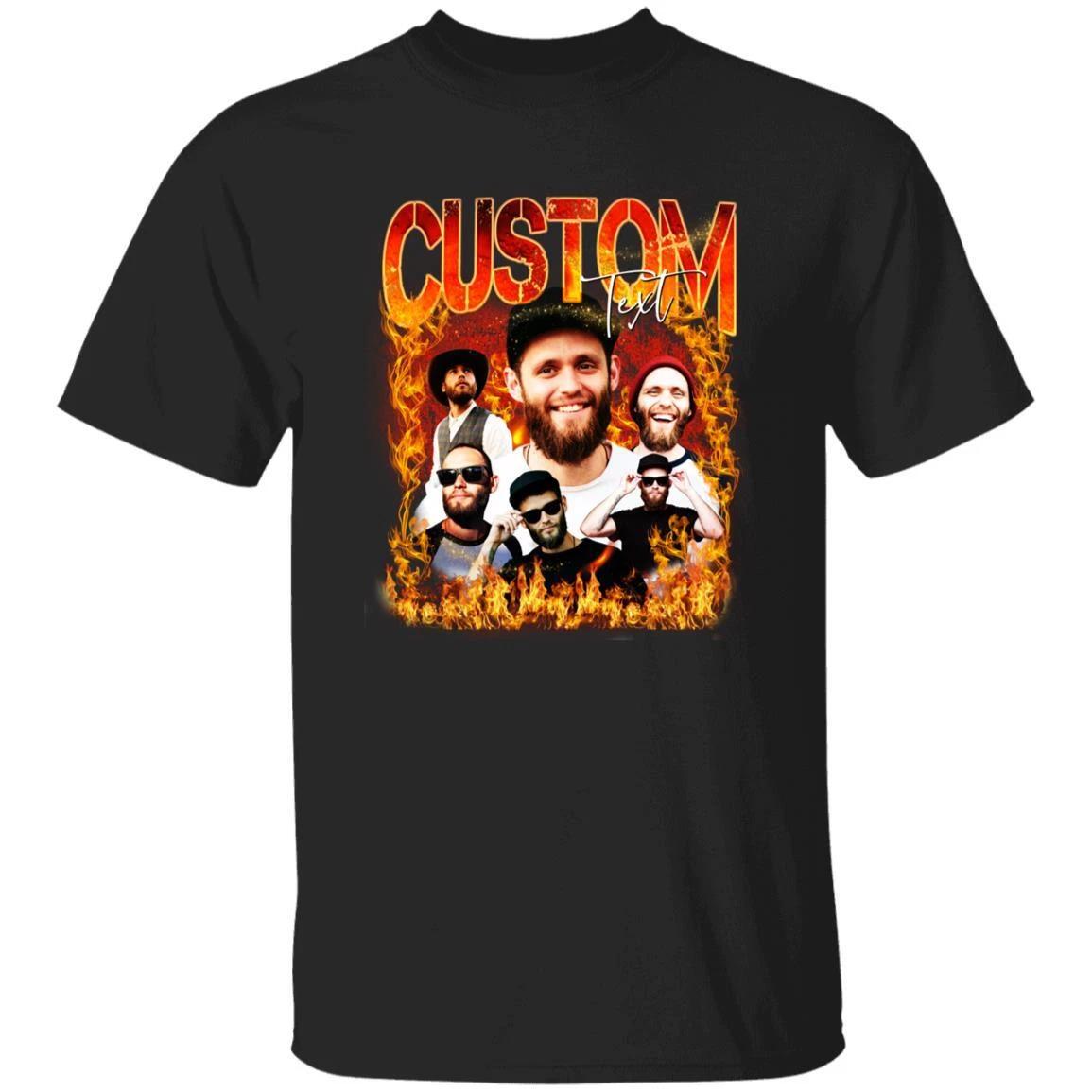 Custom Fire Bootleg rap T-Shirt gift Personalized Bridegroom Your own photo Unis S