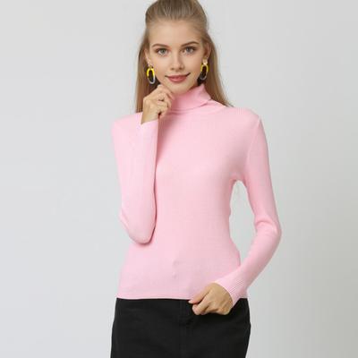 Yousheng Women Tops High Collar Long Sleeve Slim Fit Elastic Knitting Tops Solid Color Pullover Tops Daily Wear