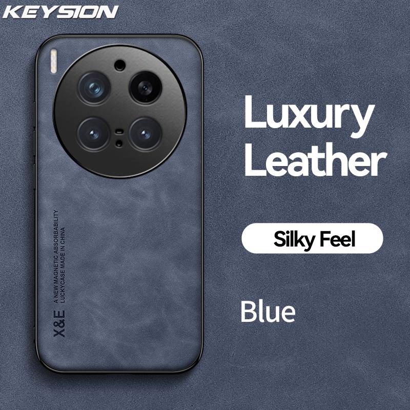 

KEYSION Роскошный ретро чехол из искусственной ПУ кожи для VIVO X300 Pro 5G Мягкий силиконовый+ПК Ударопрочная задняя крышка для телефона для VIVO X300 Pro for VIVO X300 Pro синий