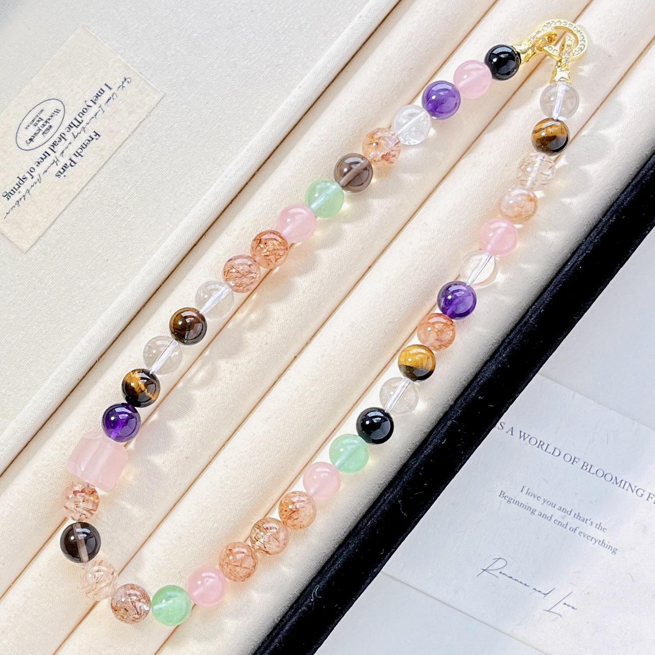 High Quality Natural Black Gold Super Seven Amethyst Powder Crystal White Crystal Citrine Duobao Necklace Clavicle Chain