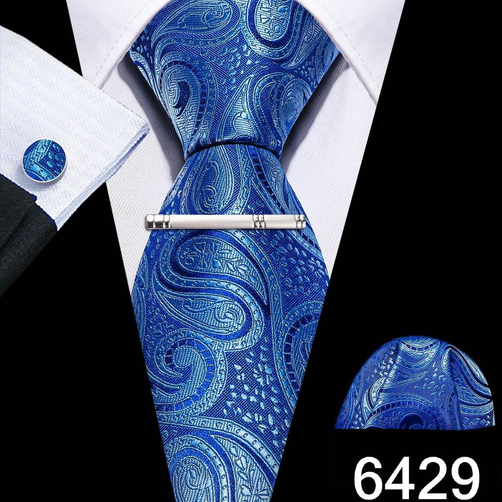 Trimming Shop Set di cravatte da uomo, papillon, cravatta con gemelli a fazzoletto, tinta unita, in raso, con fazzoletto, per abbigliamento casual e