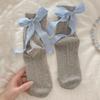 Heel Ribbon Bow Socks Children in Summer Thin Sweet Girl Lolita Socks Women Fried Dough Twists Pattern Tube Socks Absorb Sweat