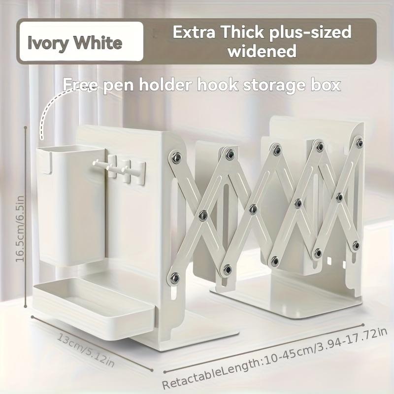 

Набор прочных и универсальных выдвижных книжных подставок с крючками-держателями для ручек и ящиками для хранения, складные настольные полки для хранения, толстые разделители 1pc белый