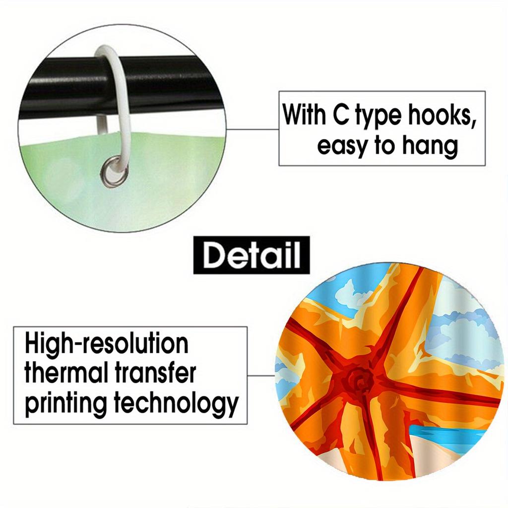 Starfish Decorative Shower Curtain Bathroom Set - Machine Washable, With 12 Hooks, Including Toilet Seat Cover And Bathtub Mat