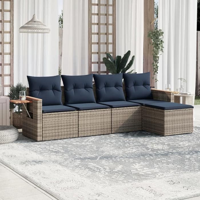 VidaXL Salon de Jardin avec Coussins 5 pcs, Canapés de Patio, Ensemble de Meubles, Mobilier de Terrasse Exterieur, Gris 3226761