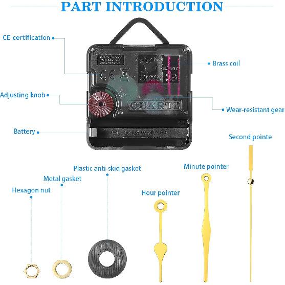 DOITOOL Silence Quartz Clock Movement Silent Clock Mechanism Long Shaft Replacement Clock Kits Wall Clock Movements Mechanism Parts with 3 Hands No