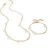 Xia Ling Simple Elegant Freshwater Pearl O-Chain Necklace Bracelet, 18K Gold-Plated Stainless Steel Jewelry