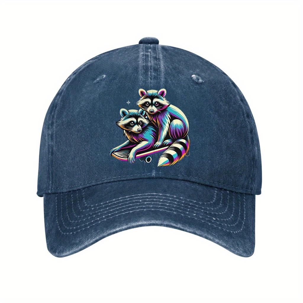 Colorful Raccoons On Skateboard Baseball Cap Rainbow Aesthetic Cotton Dad Hat Casual Adjustable
