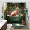 Pink Flamingo In Bathtub Shower Curtain Waterproof Moisture Proof Privacy Protection Print Boho Garden Design Hooks Included