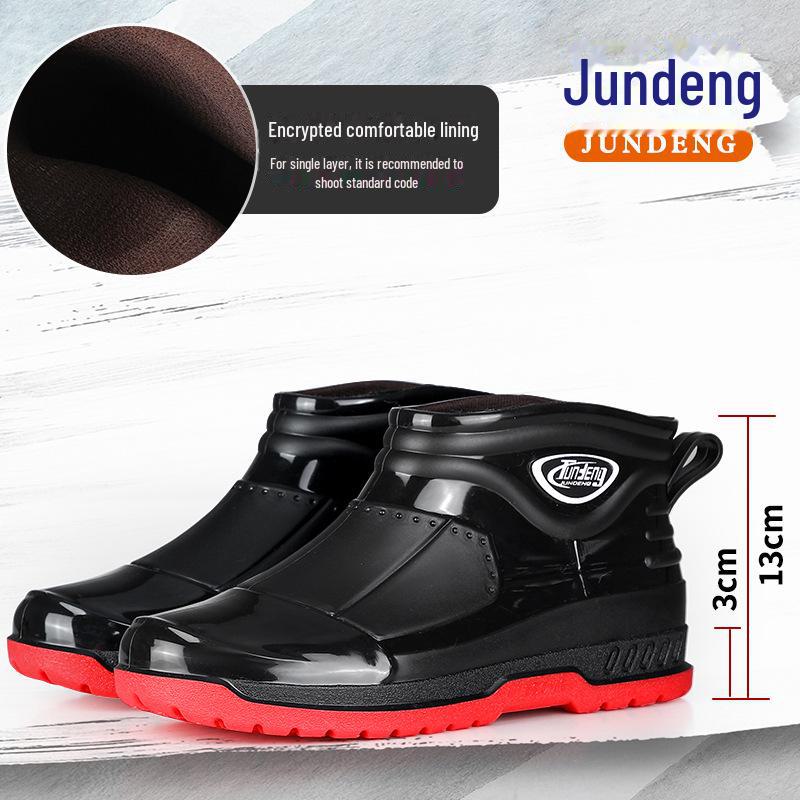 Men's Waterproof Short Rain Boots with Cotton Lining - Non-Slip Winter Wading Shoes
