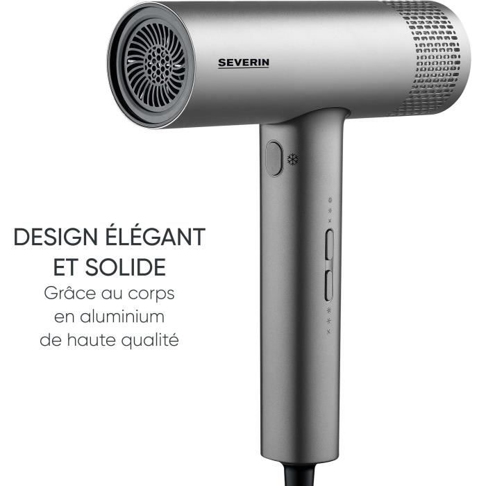 Sèche-cheveux ionique - severin - ht 0169 - s-style speed pro - concentrateur &amp; diffuseur magnétiques - 2000 w - gris et noir