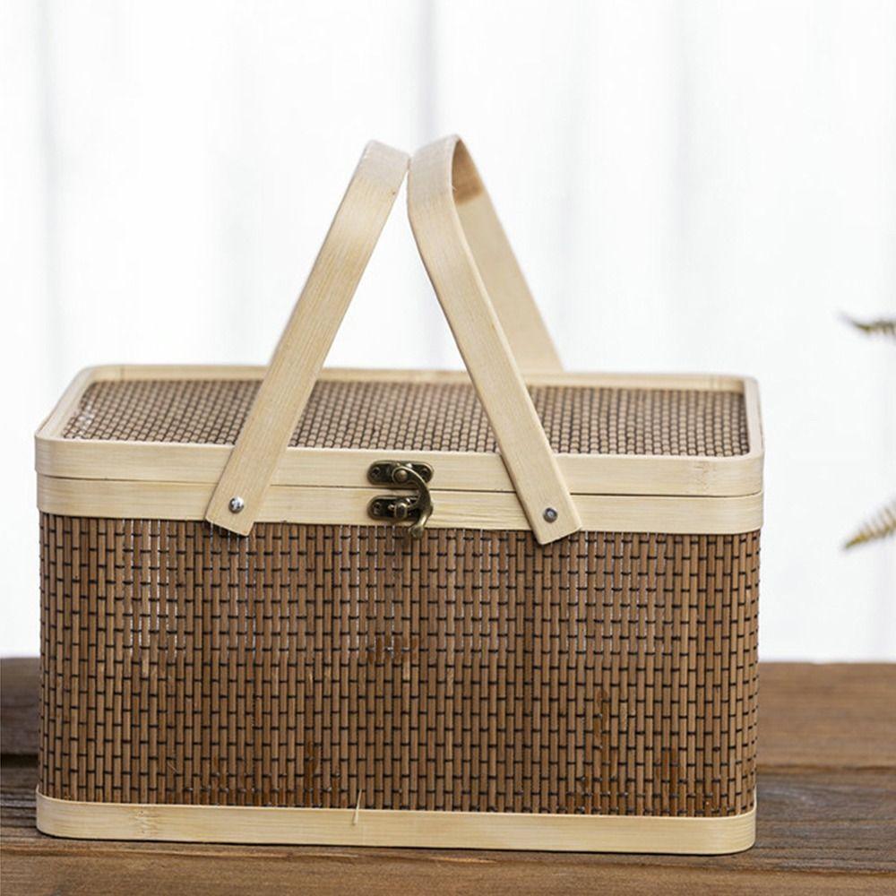 Chinese Style Bamboo Basket Natural Bread Storage Basket Picnic Basket  Beach