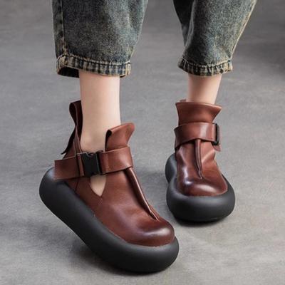 Women's Single Shoes Summer New Thick Soled Hollow Buckle Leather Shoes Fashion Comfortable Increase Non-slip Oxford Shoes