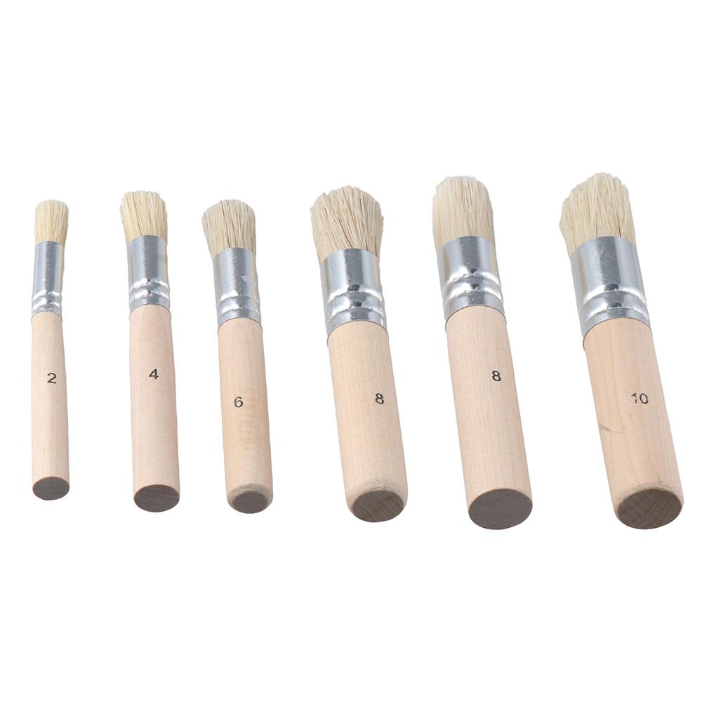 

6 Sizes Painting Bristle Brushes Wooden Stencil Brushes Pure Natural Bristle Template Paint Brushes