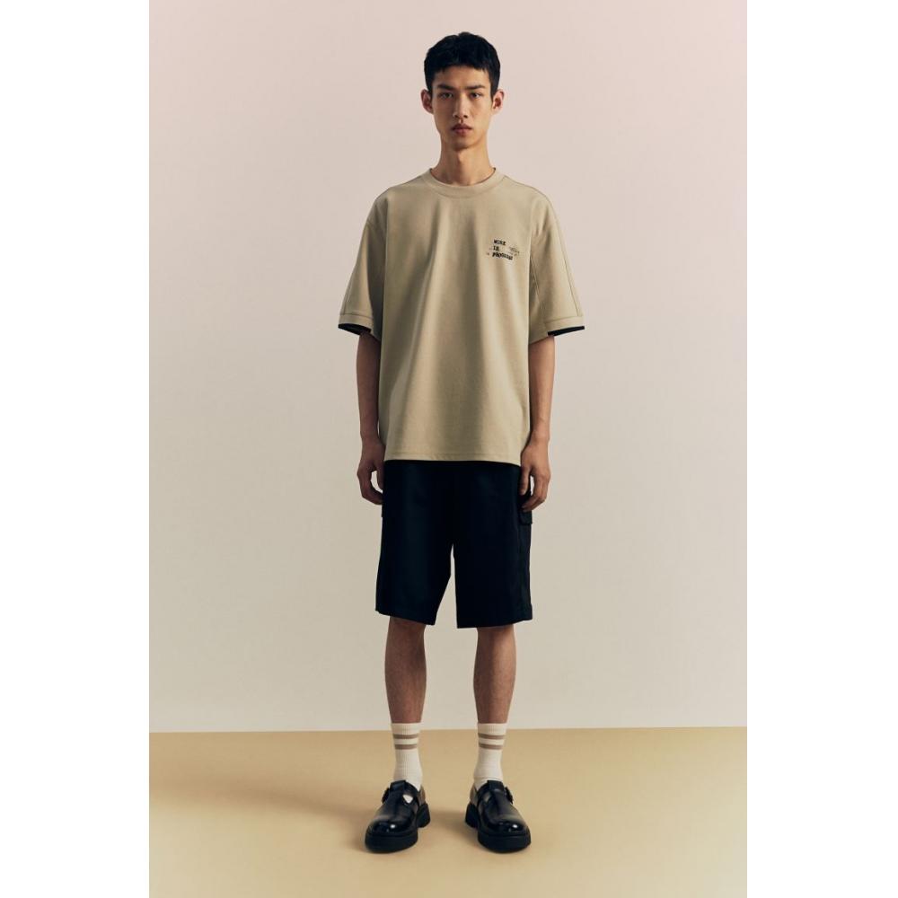 H M Loose FiT PrinTed T sHirT Beige