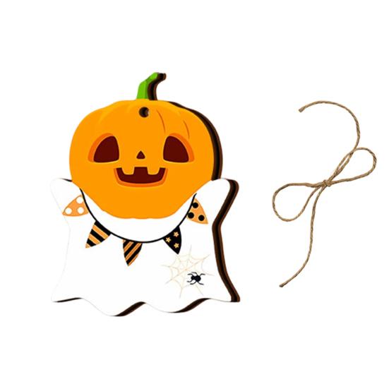 Halloween Wall Ornaments Ghost Wooden Hanging Sign with Hemp Rope, Cute Holiday Pendants for Home Party Decorations