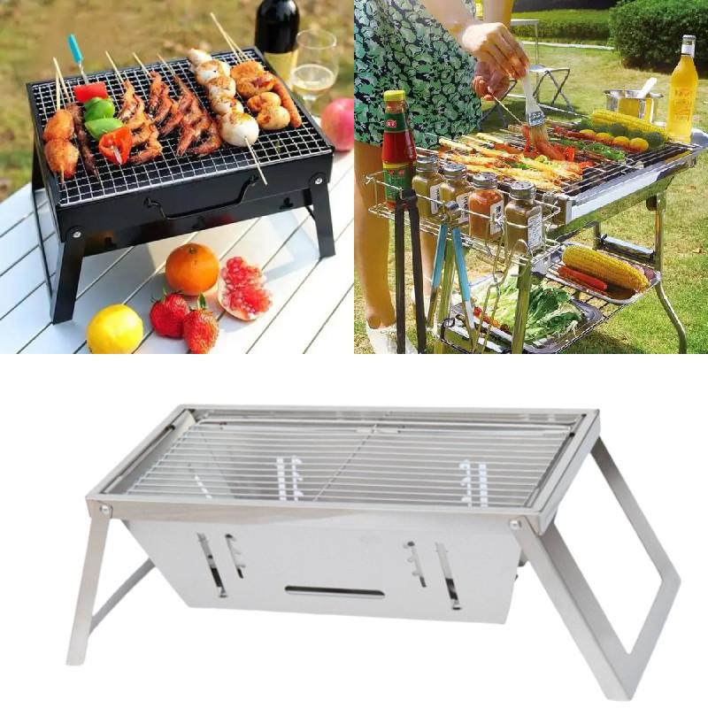 Stainless Steel Barbecue Grill With Thickened Carbon Frame For Outdoor Camping And Family Cooking