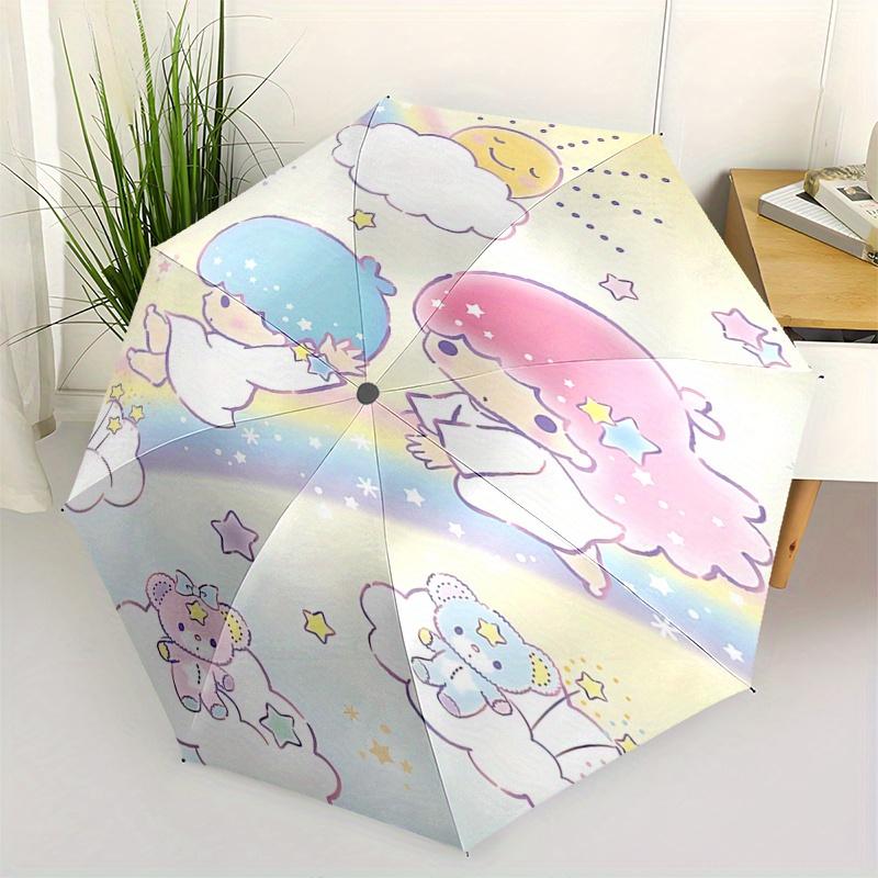

Little Twin Stars,Rainbow Automatic opening and closing folding umbrella with 8 rib frame and compact travel design,perfect for all occasi