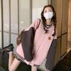 Women's Pink Retro College Style Baseball Jacket - Spring/Autumn Patchwork Casual Top