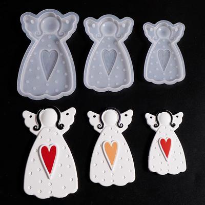 Diy Faceless Angel Silicone Mold Christmas Tree Hanging Ornament Plaster Concrete Resin Mould Heart Dot Texture Dress Girl Craft
