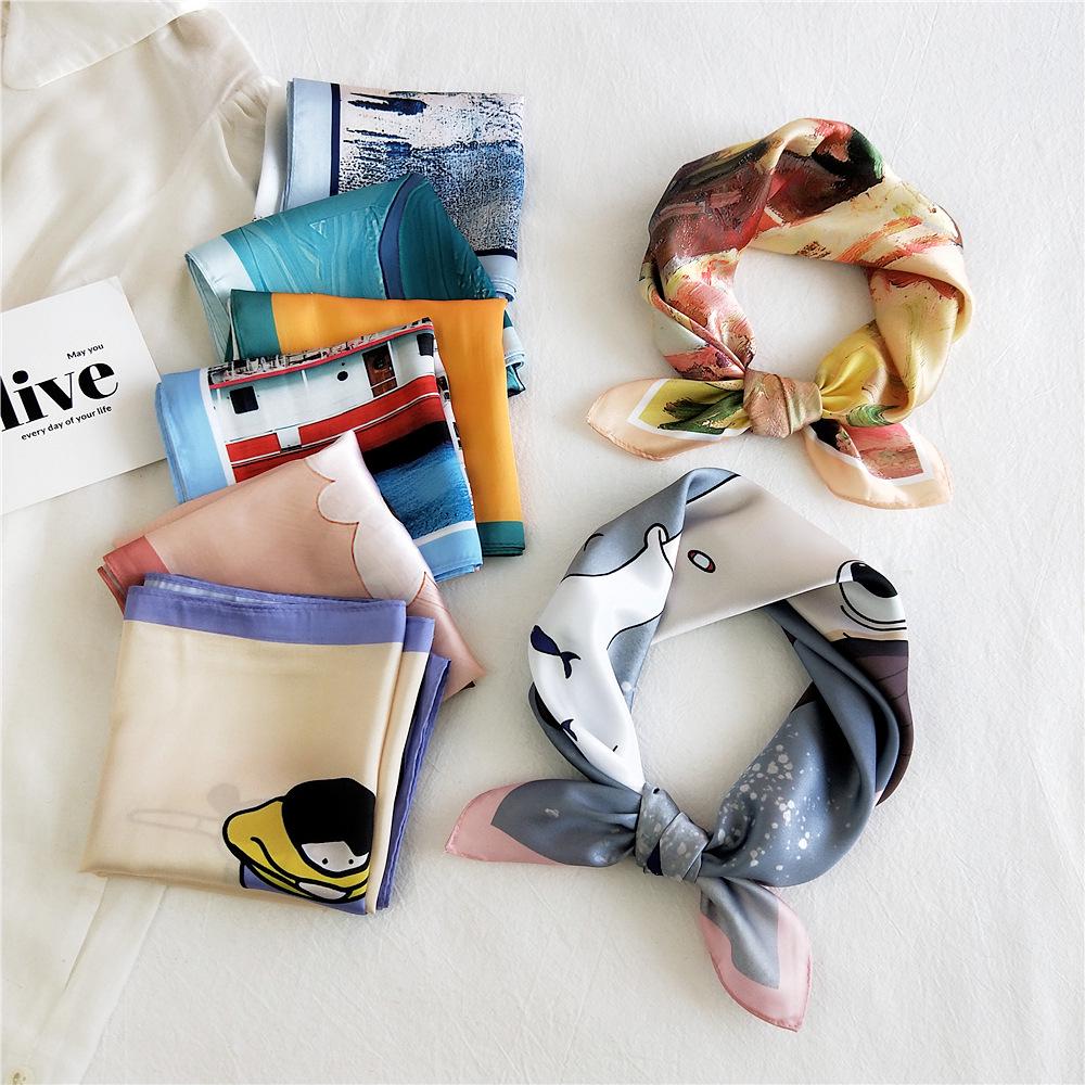 53cm Silk Square Scarf for Women: Elegant Korean Design for Spring, Summer, Autumn - Fashionable Digital Print Headscarf