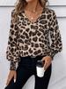 Classic Leopard Print V-neck  Sleeve Long-sleeved Shirt