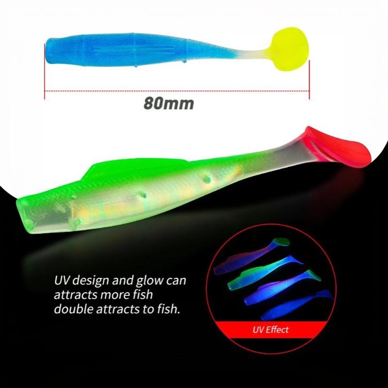 6Pcs Soft Paddle Tail Swimbait Uv Glow Fishing Lures 8Cm Tpr Soft Bait 80Mm 4.8G Artificial Silicone Bait Wobblers Soft Lures