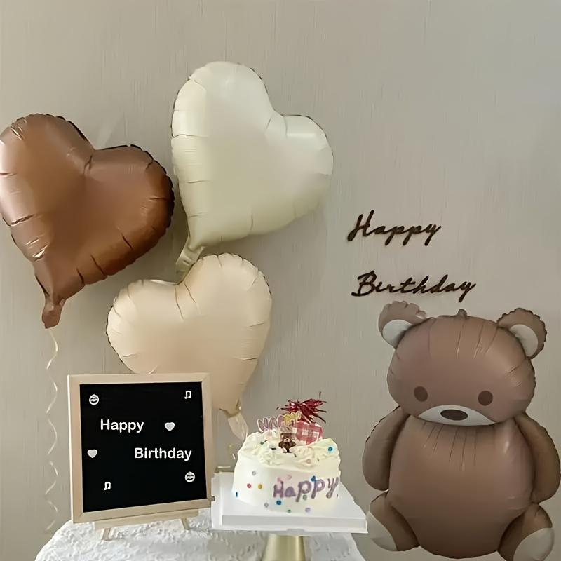 8Pcs Matte Frosted Brown Bear Aluminum Film Balloons Retro Caramel Cream White Love Balloons Birthday Party Festival Celebration