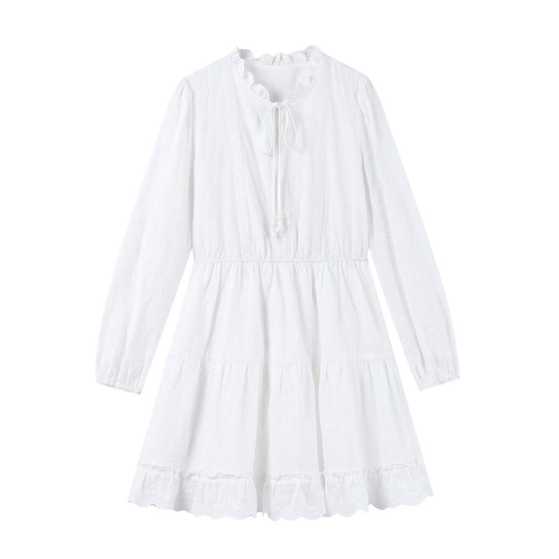 

Elegant Lace-Trim Stand Collar A-line Short Dress S