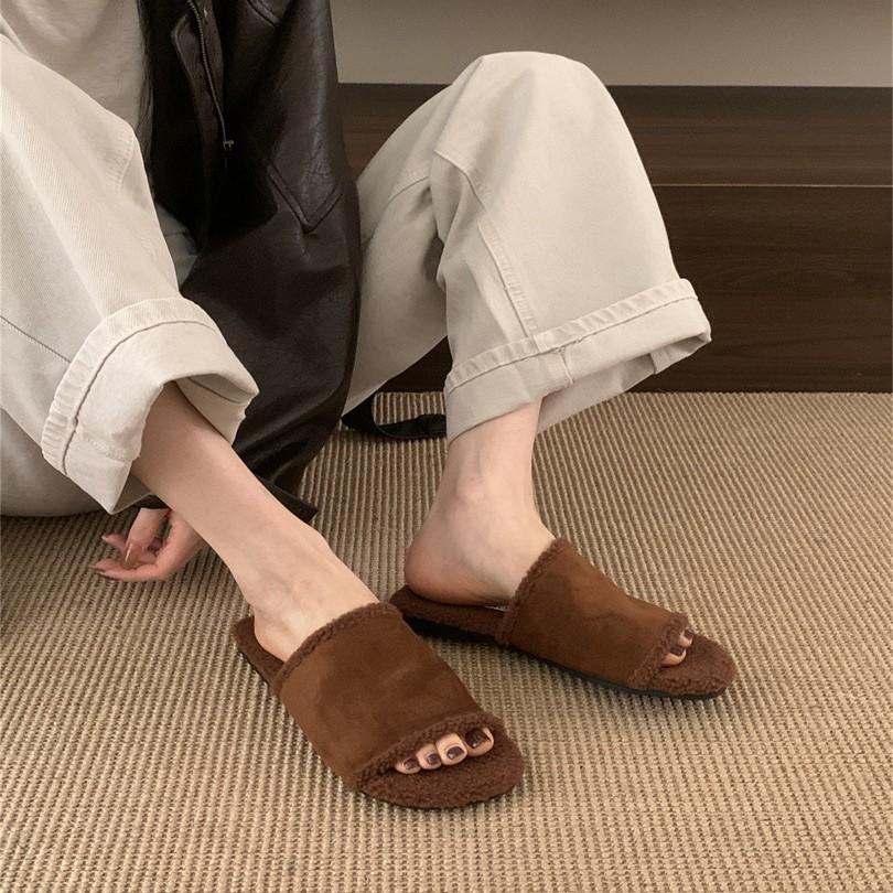 Niche Fluffy Slippers Fluffy 2025 Temperament Leopard Print Retro Fashion Lazy Soft Bottom Comfortable Home One-word Drag